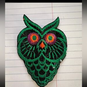 Embroidered Owl Sew on Patch - Green and Black